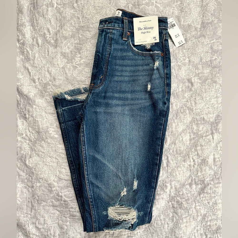 Abercrombie & Fitch The Skinny High Rise Distressed Jeans